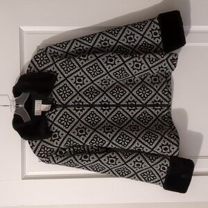 Quilted Style Faux Fur Collar Cuffs Black and White Artsy Jacket Petite Small